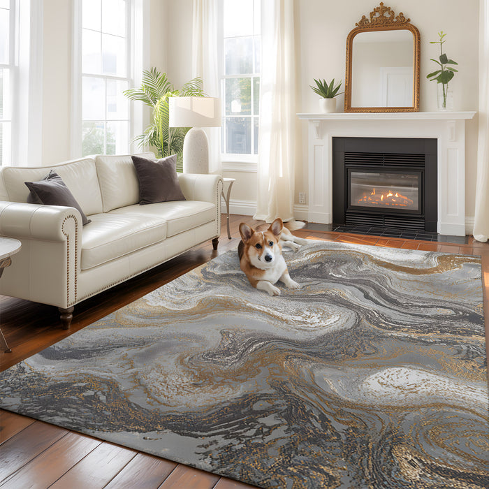 Rullikatlyi Area Rugs for Living Room Gilded Marble Fluid Washable Soft Modern Agate Abstract Art Rug Bedroom Non-Slip Large Carpet Dining Office