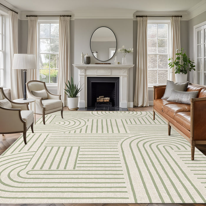 Rullikatlyi Area Rugs for Living Room Green Abstract Curves Washable Soft Modern Geometric Lines Rug Bedroom Non-Slip Large Carpet Dining Office