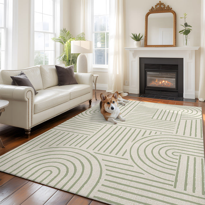 Rullikatlyi Area Rugs for Living Room Green Abstract Curves Washable Soft Modern Geometric Lines Rug Bedroom Non-Slip Large Carpet Dining Office