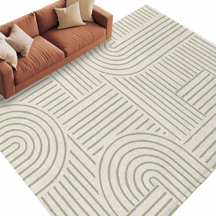 Rullikatlyi Area Rugs for Living Room Green Abstract Curves Washable Soft Modern Geometric Lines Rug Bedroom Non-Slip Large Carpet Dining Office