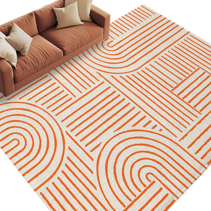 Rullikatlyi Area Rugs for Living Room Orange Abstract Curves Washable Soft Modern Geometric Lines Rug Bedroom Non-Slip Large Carpet Dining Office