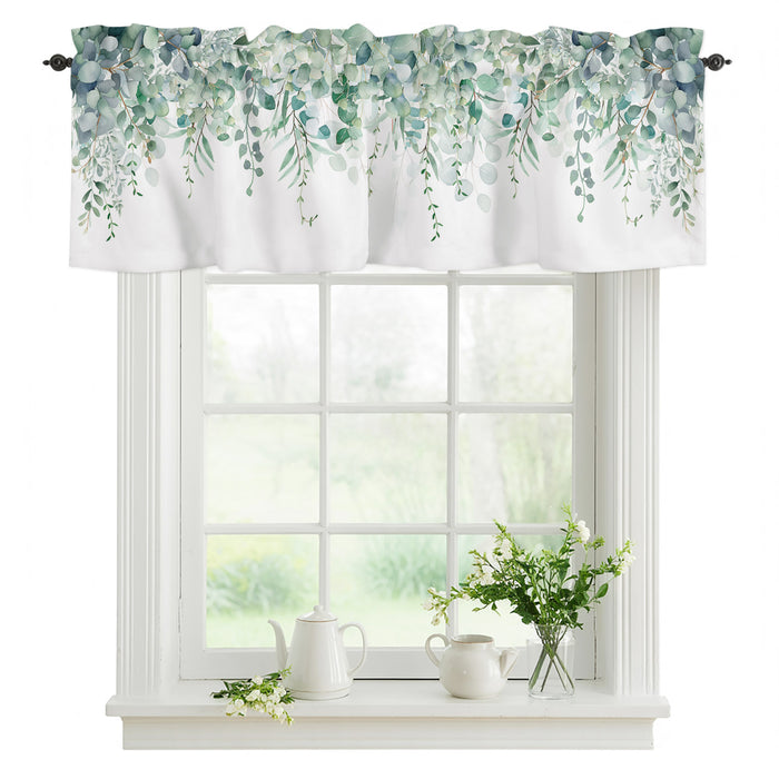Sage Green Eucalyptus Leaves Kitchen Window Valance Curtain, Green Leaf Rod Pocket Light Filtering Window Topper, 54 x 18 Inch, 1 Panel