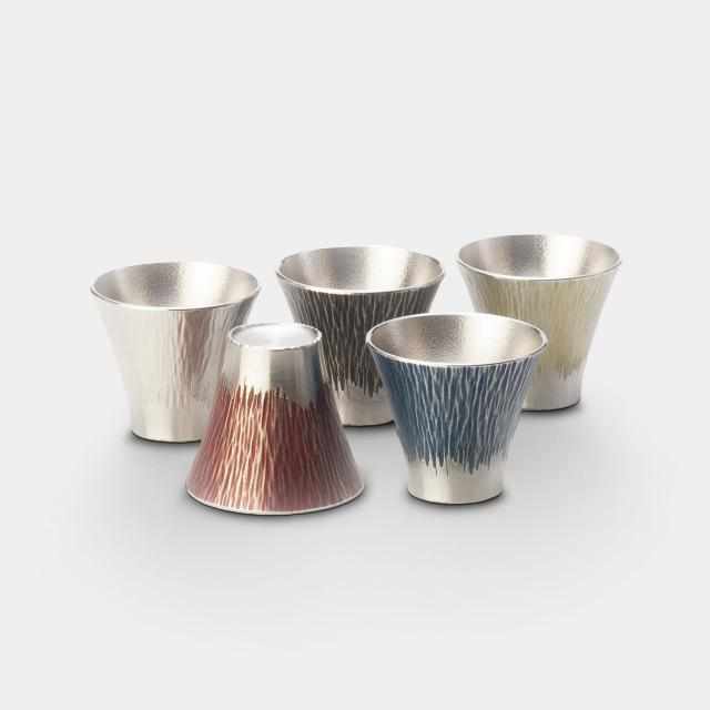 Set of five Mt. Fuji sake cups in mixed colors | Osaka Naniwa pewter ware, Osaka Suzuki