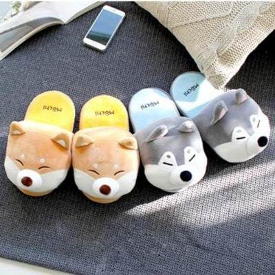 Shiba And Husky Plush Slippers - Goodlifebean Stuffed Animals