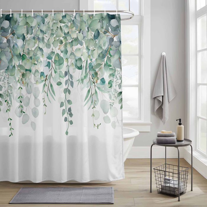 Shower Curtain for Bathroom Sage Green Eucalyptus Leaves Decorative Shower Curtains Set with 12 Hooks Green Leaf Bath Curtain Waterproof Fabric 72x72 inch