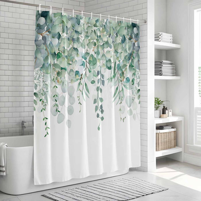 Shower Curtain for Bathroom Sage Green Eucalyptus Leaves Decorative Shower Curtains Set with 12 Hooks Green Leaf Bath Curtain Waterproof Fabric 72x72 inch