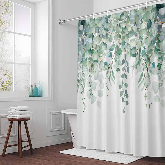 Shower Curtain for Bathroom Sage Green Eucalyptus Leaves Decorative Shower Curtains Set with 12 Hooks Green Leaf Bath Curtain Waterproof Fabric 72x72 inch