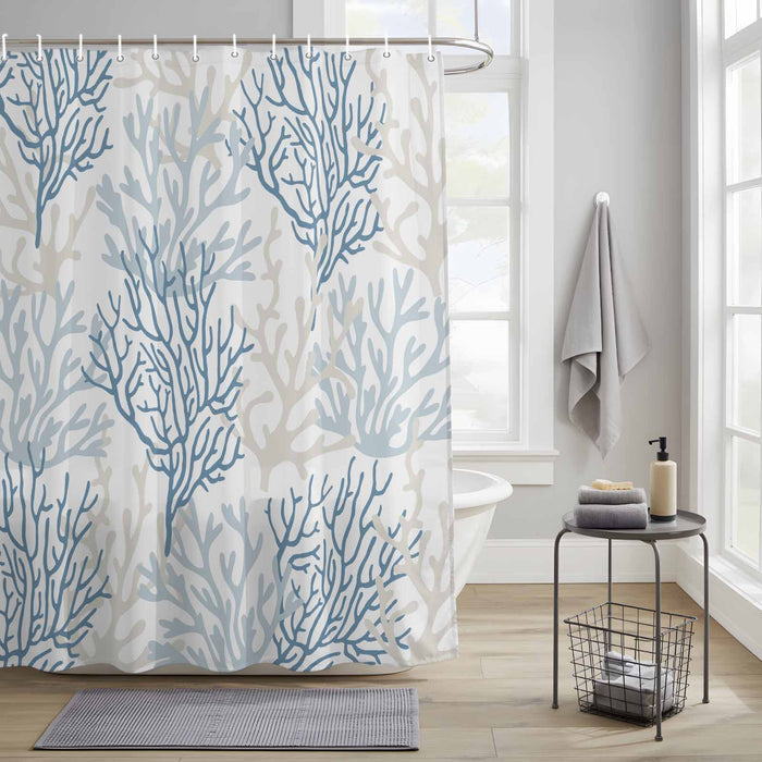 Shower Curtain for Bathroom Watercolor Abstract Coral Decorative Shower Curtains Set with 12 Hooks Grey Ocean Plants Bath Curtain Waterproof Fabric 72x72 inch