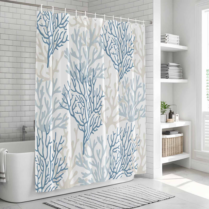 Shower Curtain for Bathroom Watercolor Abstract Coral Decorative Shower Curtains Set with 12 Hooks Grey Ocean Plants Bath Curtain Waterproof Fabric 72x72 inch