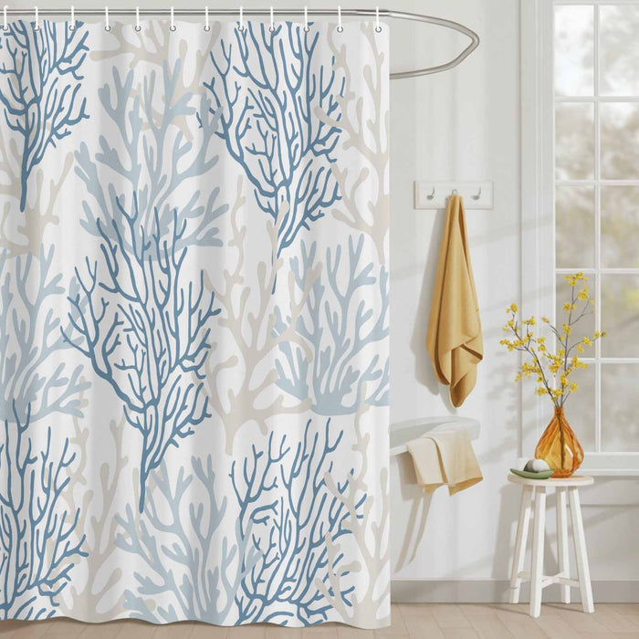 Shower Curtain for Bathroom Watercolor Abstract Coral Decorative Shower Curtains Set with 12 Hooks Grey Ocean Plants Bath Curtain Waterproof Fabric 72x72 inch