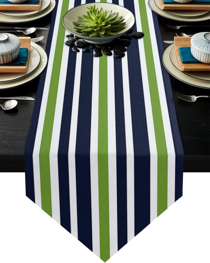Simple Blue Green Stripe Table Runner Place Mats - LeobonZone