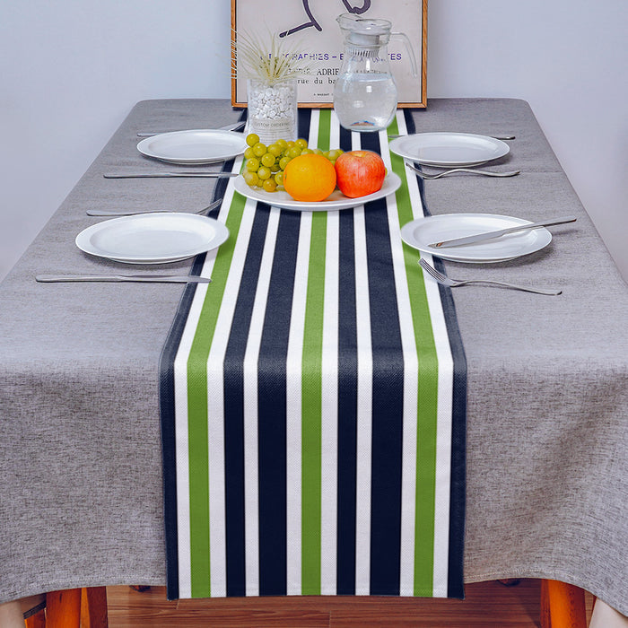 Simple Blue Green Stripe Table Runner Place Mats - LeobonZone