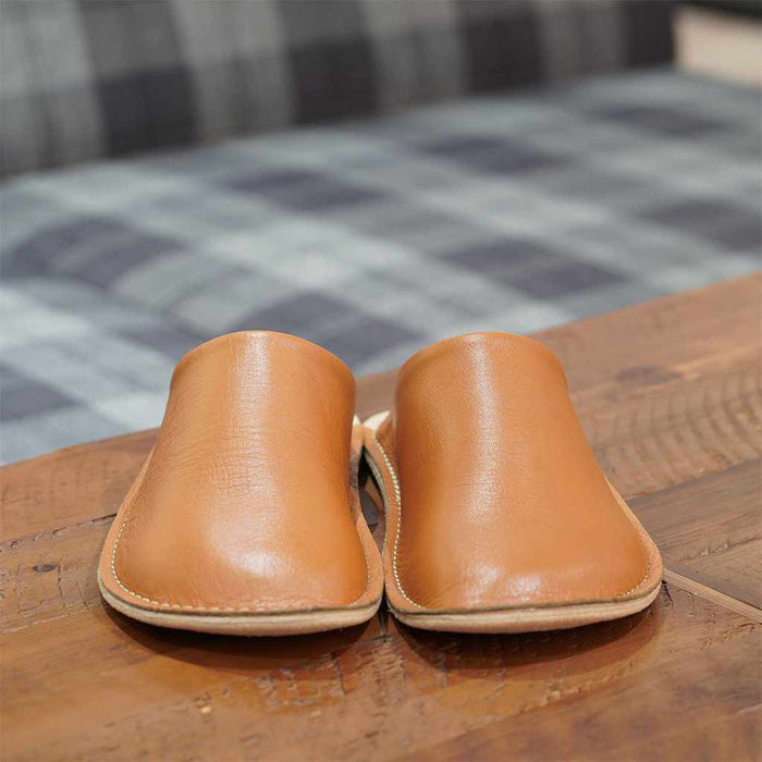 [SLIPPERS] GENUINE LEATHER (CAMEL) | LEATHER PROCESSING