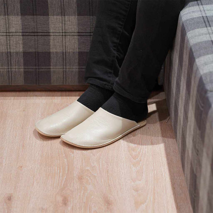[SLIPPERS] GENUINE LEATHER (LVORY) | LEATHER PROCESSING