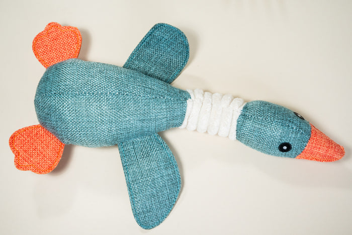 Blue mallard duck toy for dogs. | Canard colvert bleu en peluche pour chien.