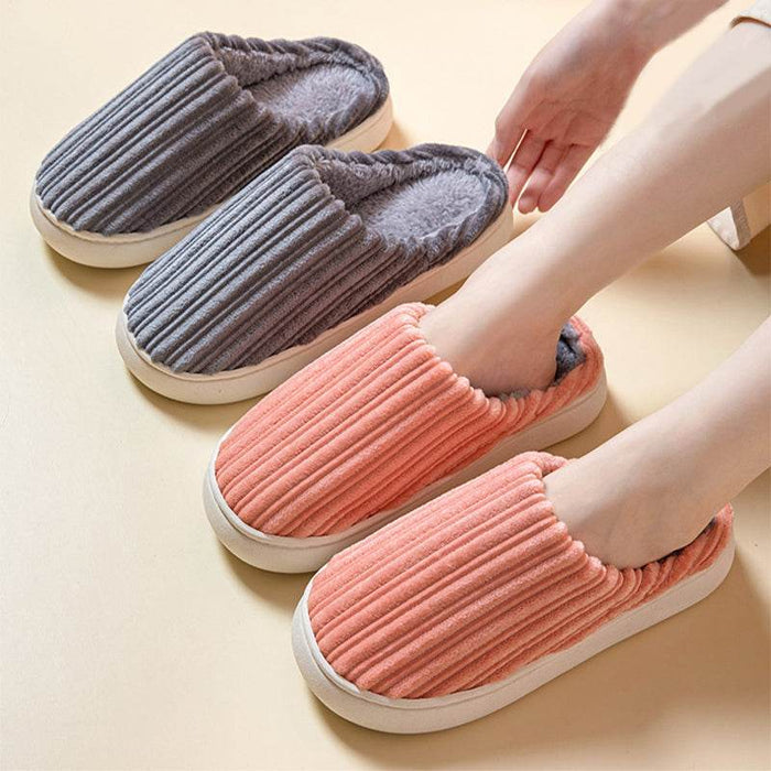 Striped Thick Fleece Warm Slippers - Goodlifebean Shoes