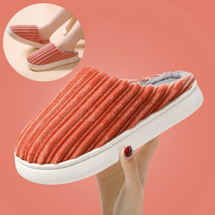 Striped Thick Fleece Warm Slippers - Goodlifebean Shoes