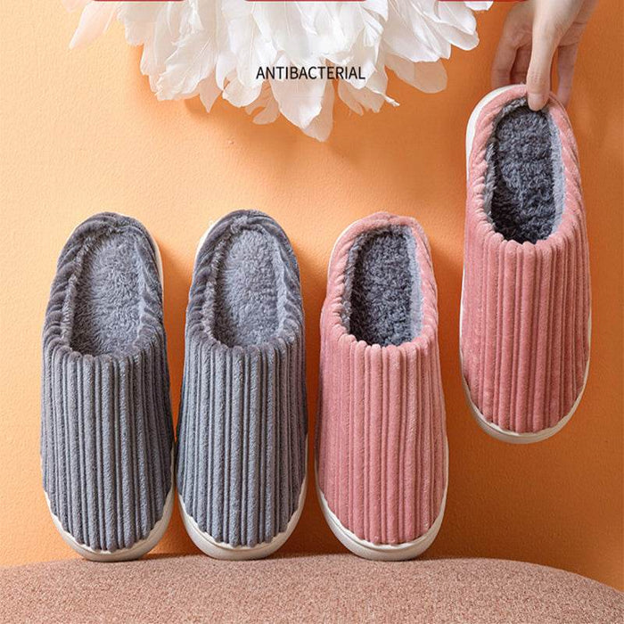 Striped Thick Fleece Warm Slippers - Goodlifebean Shoes