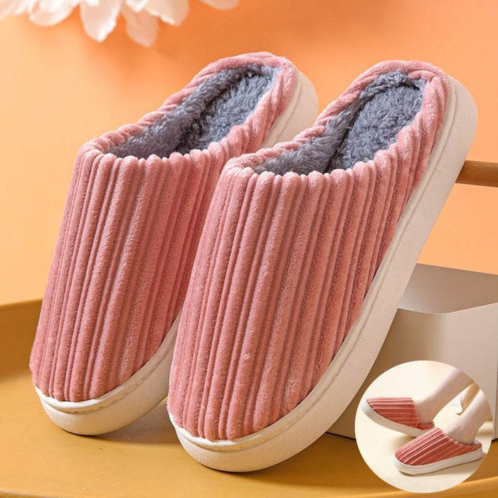 Striped Thick Fleece Warm Slippers - Goodlifebean Shoes