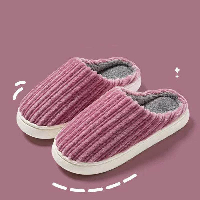 Striped Thick Fleece Warm Slippers - Goodlifebean Shoes