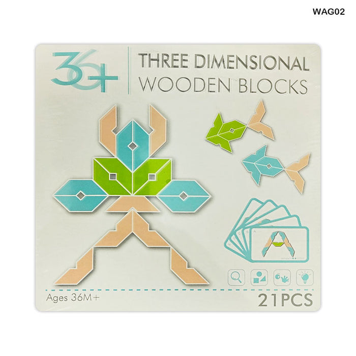 Three dimensional wooden blocks