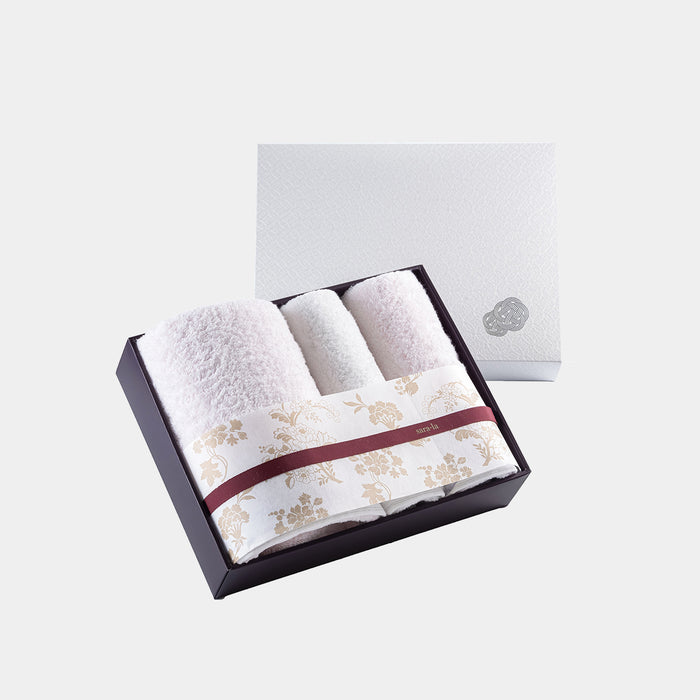 [TOWELS] "IRODORI" 1 BATH TOWEL AND 2 FACE TOWELS SET (PINK / WHITE) | IMABARI TOWELS