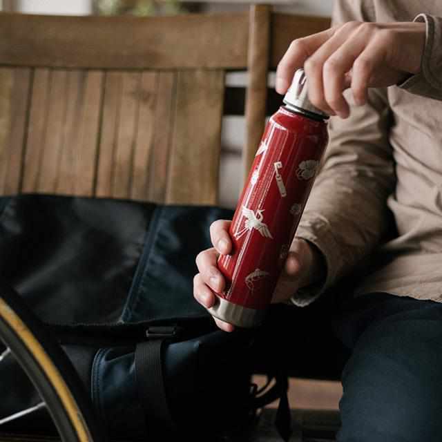 [TUMBLER / WATER BOTTLE] THERMO MUG URUSHI UMBRELLA BOTTLE BIRD AND BEAST CARICATURE (RED) | ECHIZEN LACQUERWARE| TAKUMIICHI