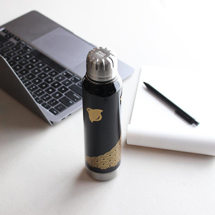 [TUMBLER / WATER BOTTLE] THERMO MUG URUSHI UMBRELLA BOTTLE WAVE CHIDORI (BLACK) | ECHIZEN LACQUERWARE| TAKUMIICHI