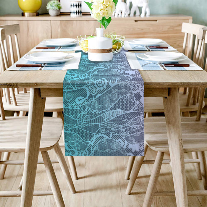 Turquoise Gradual Lace Right Angle Side Rectangle Tablecloth - LeobonZone