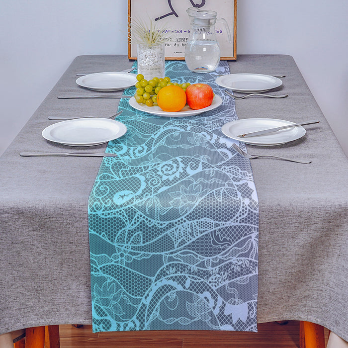 Turquoise Gradual Lace Right Angle Side Rectangle Tablecloth - LeobonZone