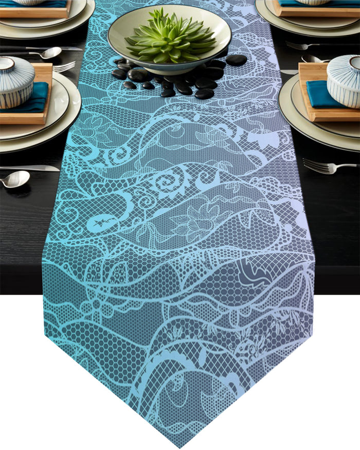 Turquoise Gradual Lace Sharp Angle Rectangle Tablecloth - LeobonZone