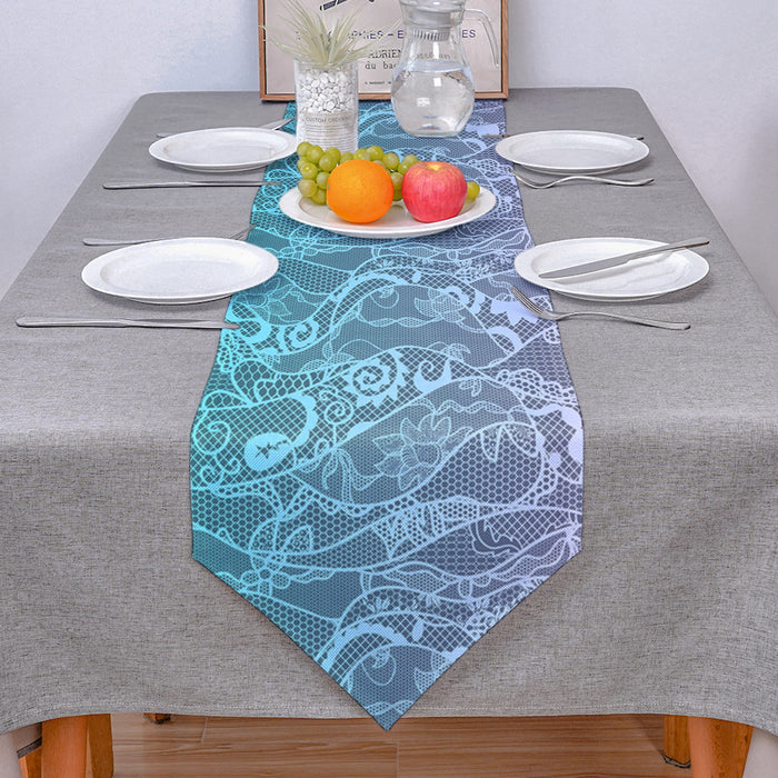 Turquoise Gradual Lace Sharp Angle Rectangle Tablecloth - LeobonZone