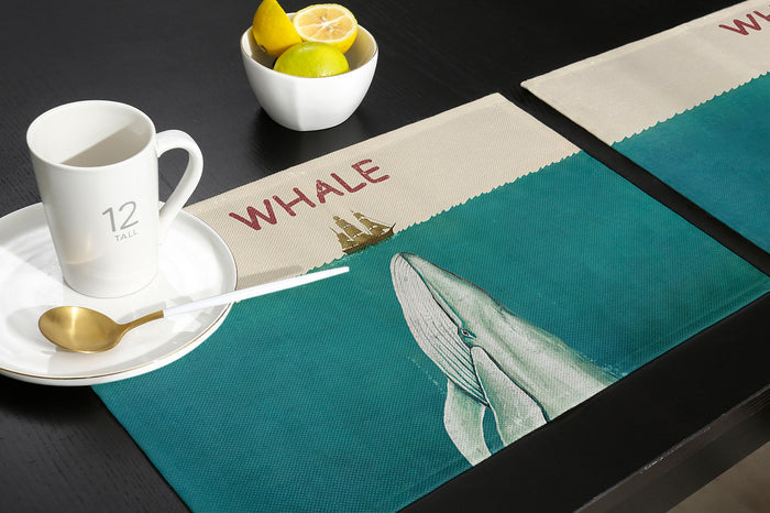 Vintage ocean whale Personalized Table Placemats - LeobonZone