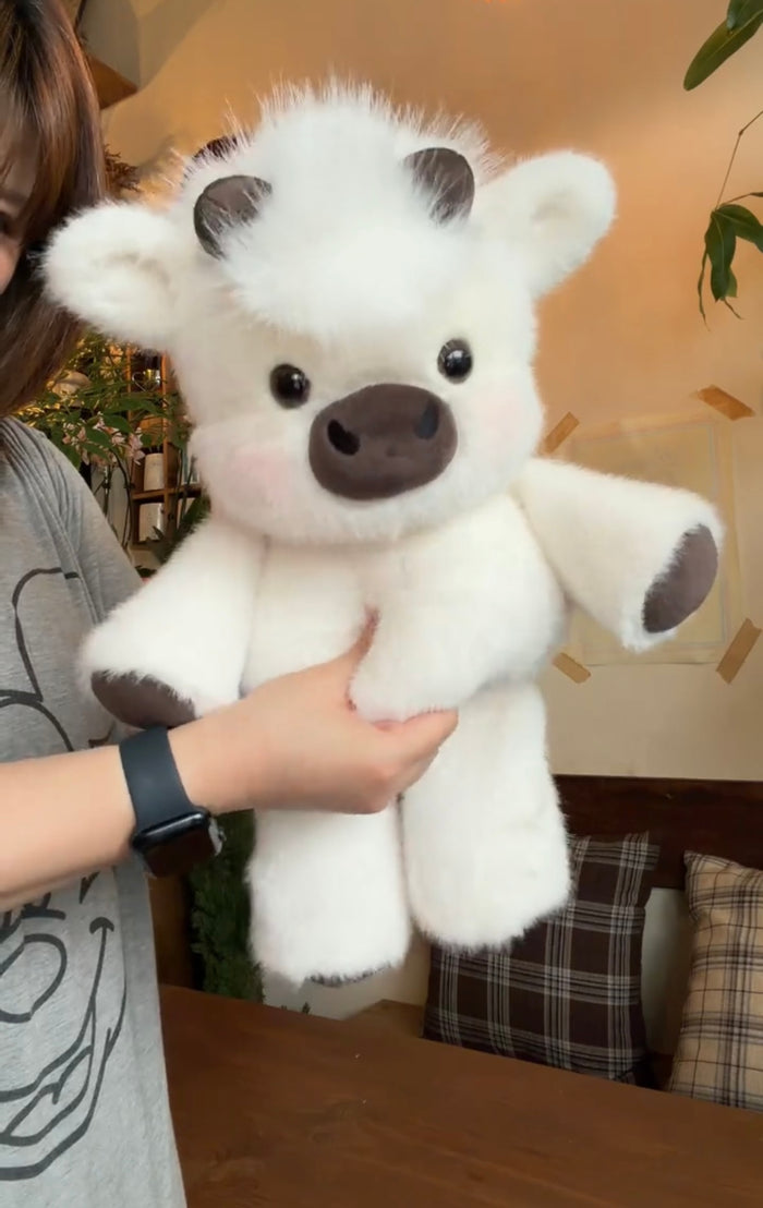 White & Brown Cow Running Plushie Duo