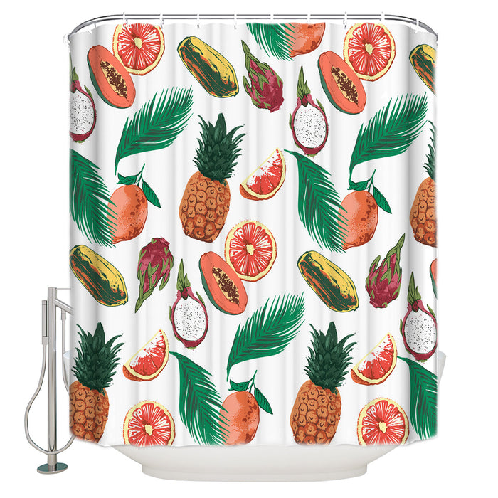 White multi Summer fruits DURABLE SHOWER CURTAIN - LeobonZone